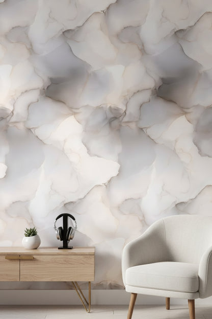 Mermer Desenli Duvar Kağıdı Bej Gri Modern Salon