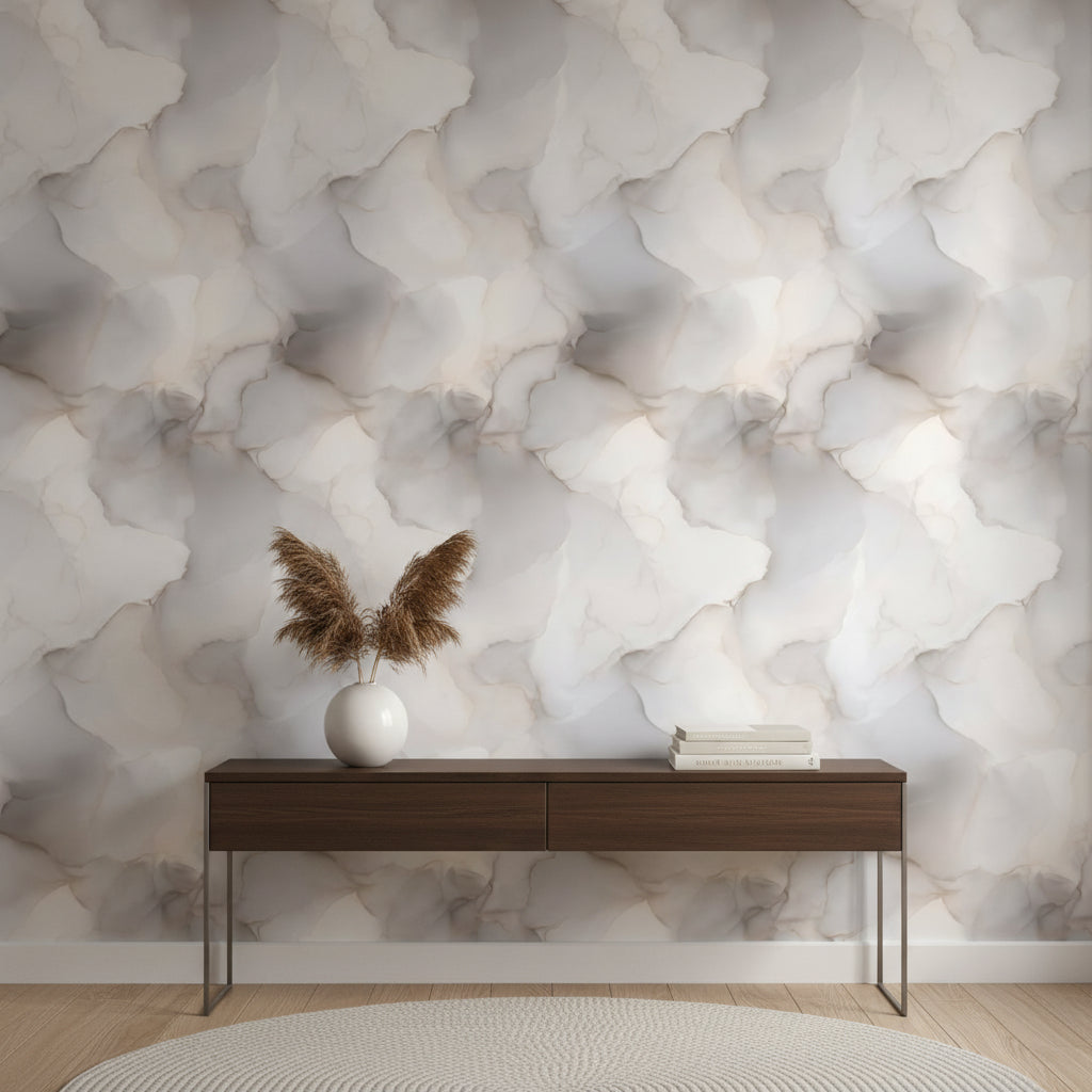 Mermer Desenli Duvar Kağıdı Bej Gri Modern Salon