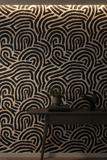 Siyah Beyaz Soyut Çizgili Duvar Kağıdı Salon