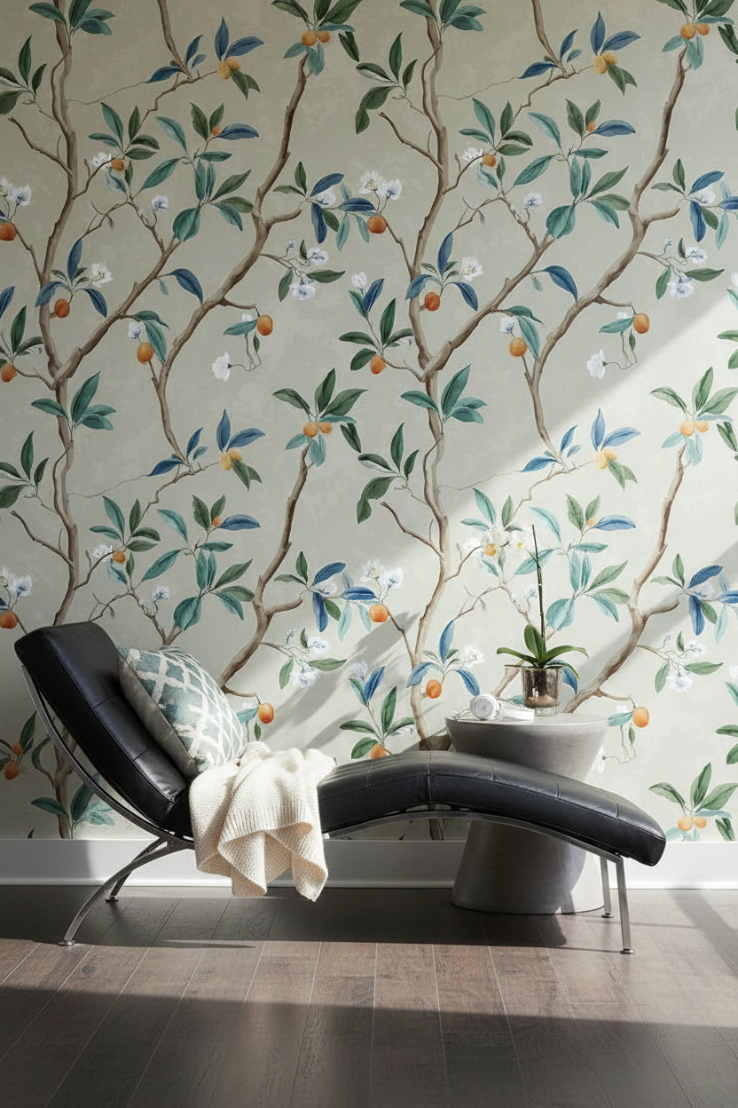 Narenciye Dallı Poster Duvar Kağıdı Yeşil Yapraklı Salon