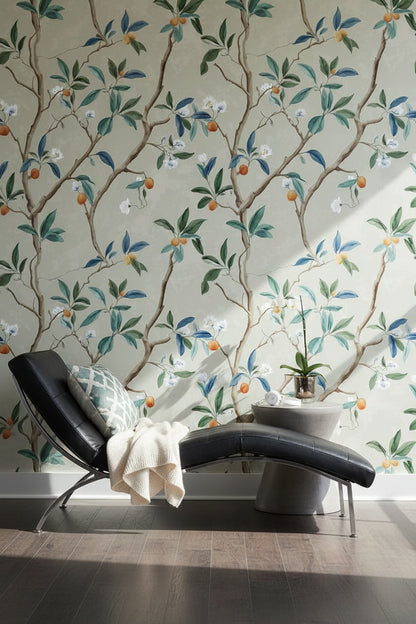 Narenciye Dallı Poster Duvar Kağıdı Yeşil Yapraklı Salon