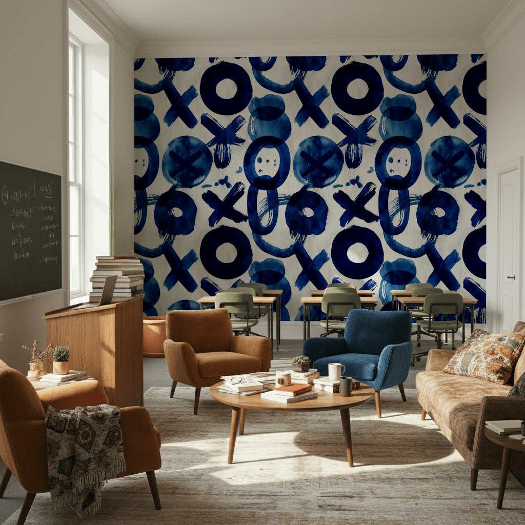 Mavi Soyut Geometrik Duvar Kağıdı Modern Salon Duvarı