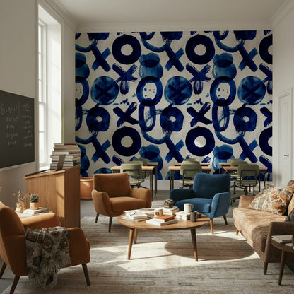 Mavi Soyut Geometrik Duvar Kağıdı Modern Salon Duvarı