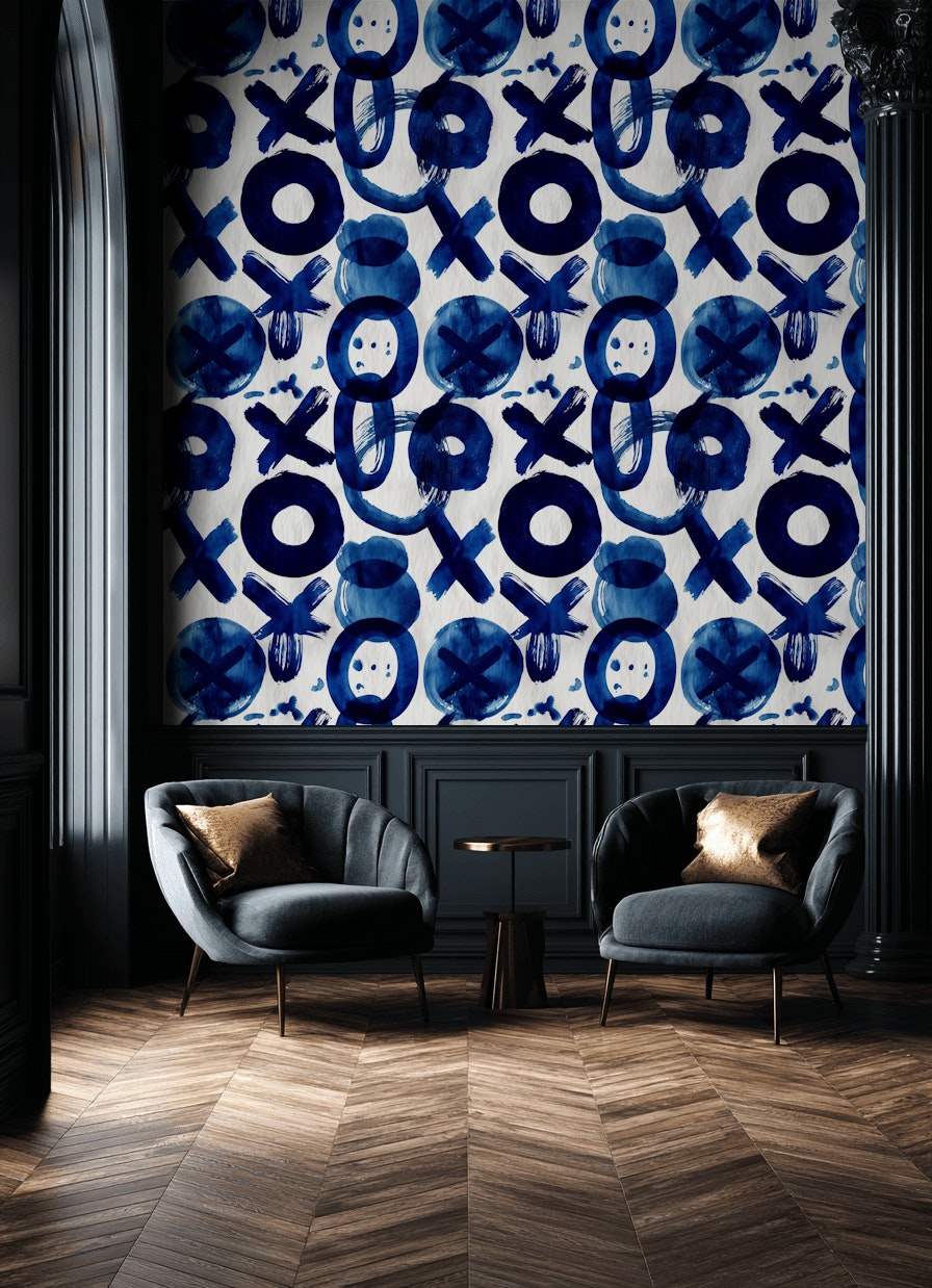Mavi Soyut Geometrik Duvar Kağıdı Modern Salon Duvarı