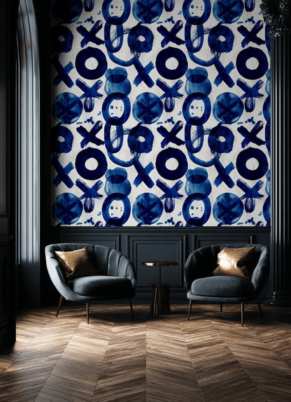 Mavi Soyut Geometrik Duvar Kağıdı Modern Salon Duvarı