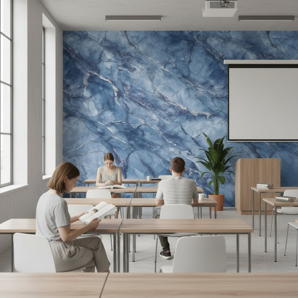 Lacivert Mermer Desenli Duvar Kağıdı Modern Salon Dekoru