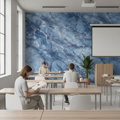 Lacivert Mermer Desenli Duvar Kağıdı Modern Salon Dekoru