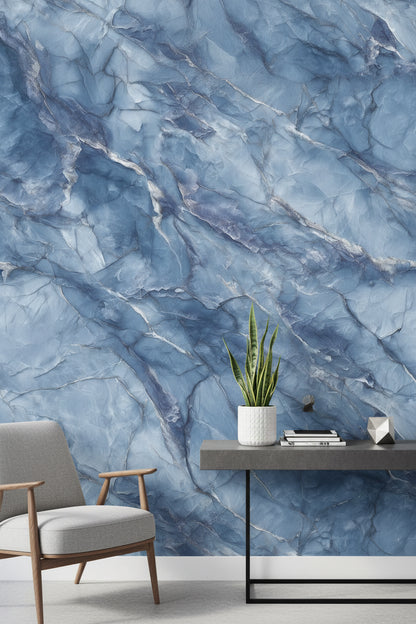 Lacivert Mermer Desenli Duvar Kağıdı Modern Salon Dekoru