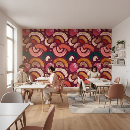 Soyut Fırça Darbeli Duvar Kağıdı Bordo Modern Salon Deseni