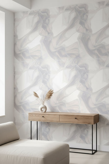 Soyut Duman Efektli Duvar Kağıdı Gri Tonlu Modern Salon