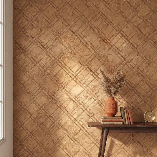 Kahverengi Çapraz Çizgili Duvar Kağıdı Geometrik Salon Dekoru