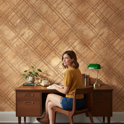Kahverengi Çapraz Çizgili Duvar Kağıdı Geometrik Salon Dekoru