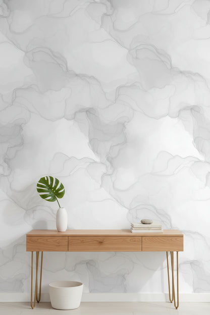 Gri Bulut Efektli Duvar Kağıdı Modern Minimal Salon