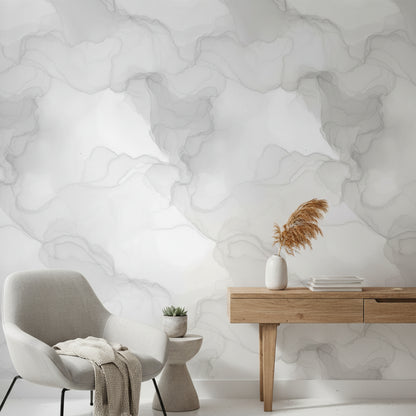 Gri Bulut Efektli Duvar Kağıdı Modern Minimal Salon