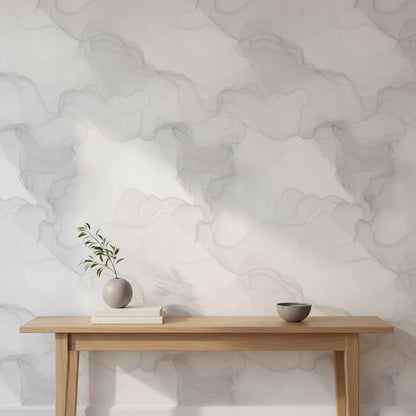 Gri Bulut Efektli Duvar Kağıdı Modern Minimal Salon
