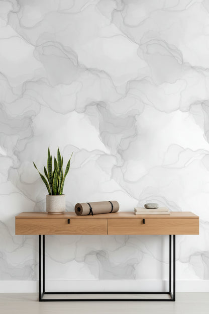 Gri Bulut Efektli Duvar Kağıdı Modern Minimal Salon