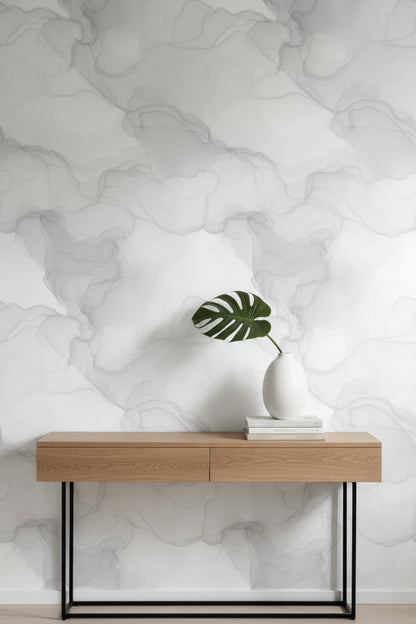 Gri Bulut Efektli Duvar Kağıdı Modern Minimal Salon