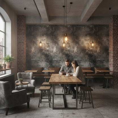 Grafiti Desenli Duvar Kağıdı Koyu Gri Endüstriyel Salon