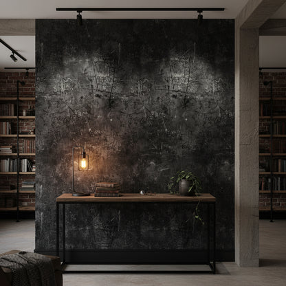 Grafiti Desenli Beton Duvar Kağıdı Koyu Gri Endüstriyel Salon