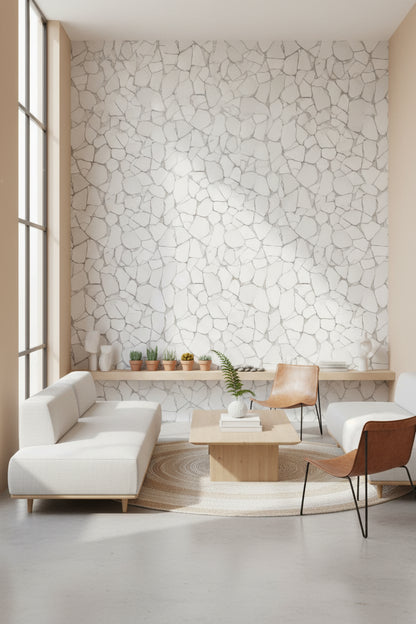 Beyaz Taş Desenli Duvar Kağıdı Modern Salon Duvar Dekoru