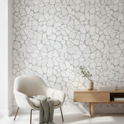 Beyaz Taş Desenli Duvar Kağıdı Modern Salon Duvar Dekoru