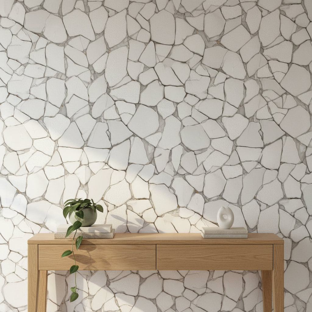Beyaz Taş Desenli Duvar Kağıdı Modern Salon Duvar Dekoru