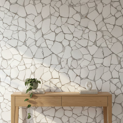Beyaz Taş Desenli Duvar Kağıdı Modern Salon Duvar Dekoru