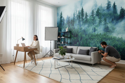 Sisli Orman Manzaralı Poster Duvar Kağıdı Yeşil Salon