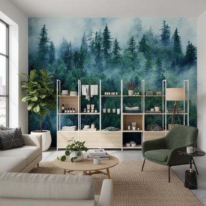 Sisli Orman Manzaralı Poster Duvar Kağıdı Yeşil Salon