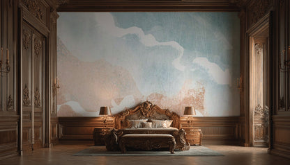Soyut Pastel Desenli Poster Duvar Kağıdı Mavi Bej Salon