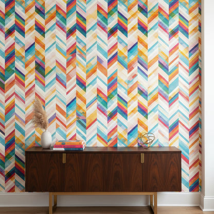 Renkli Zikzak Geometrik Duvar Kağıdı Modern Salon Dekoru