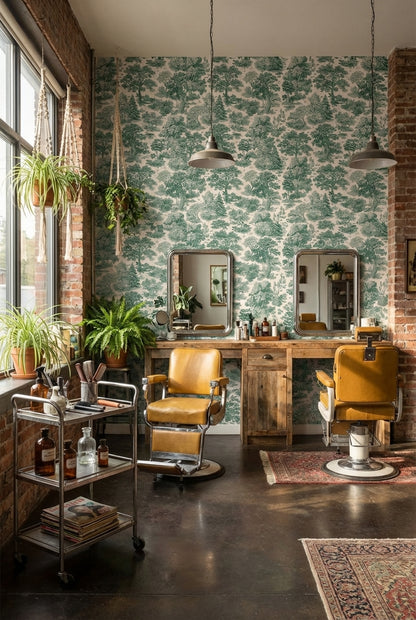 Yeşil Orman Manzaralı Duvar Kağıdı Klasik Çizim Salon