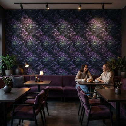Koyu Mor Çiçek Desenli Duvar Kağıdı Modern Salon Dekoru