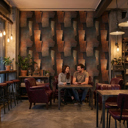 Soyut Geometrik Duvar Kağıdı Koyu Bakır Tonlu Modern Salon