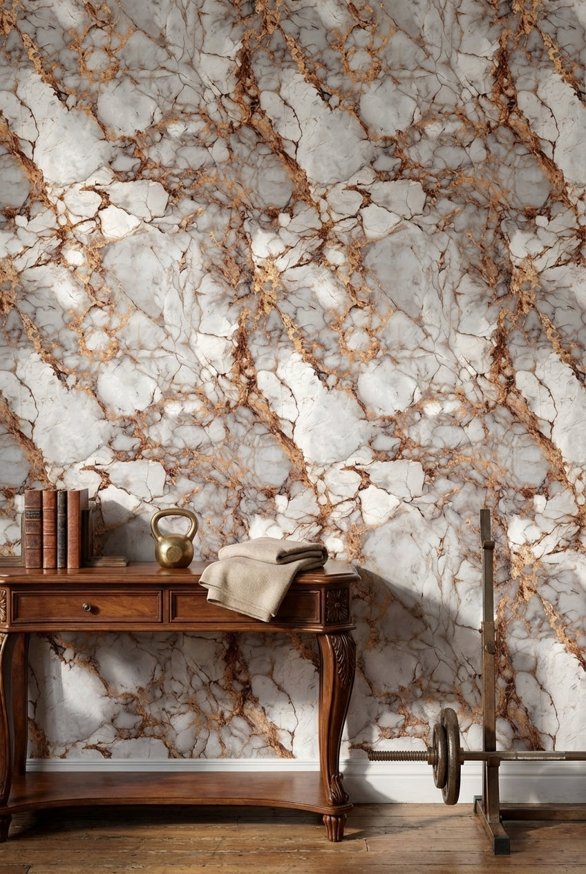 Gri Mermer Desenli Duvar Kağıdı Altın Damarlı Salon