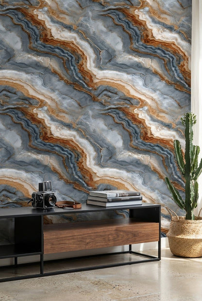 Mermer Desen Duvar Kağıdı Gri ve Kahverengi Modern