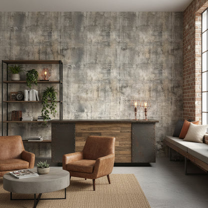 Beton Desenli Duvar Kağıdı Gri Endüstriyel Modern Salon