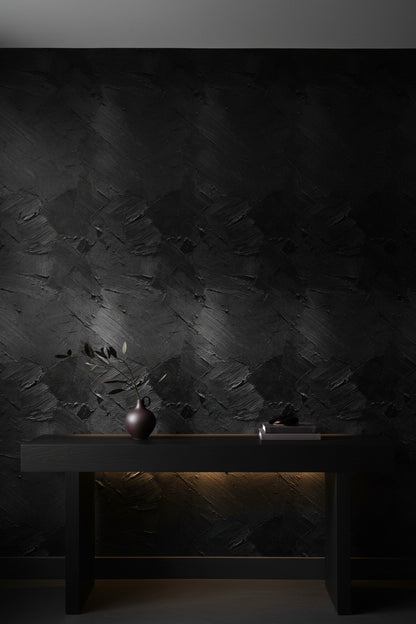 Siyah Desenli Sıva Efektli Duvar Kağıdı Modern Salon