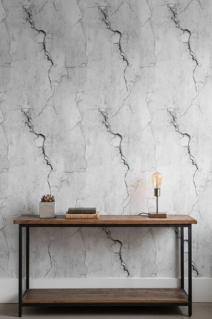 Beton Desenli Duvar Kağıdı Açık Gri Endüstriyel Salon