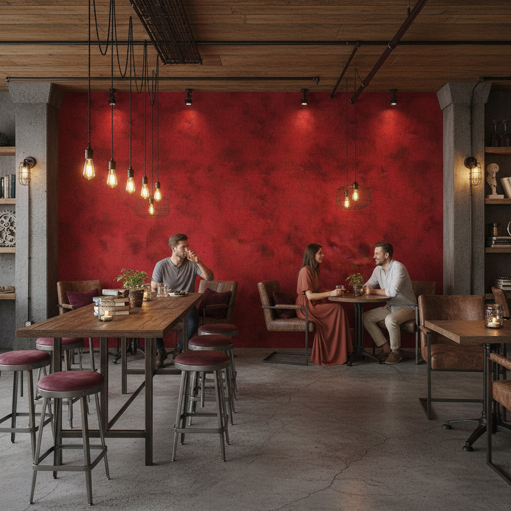 Bordo Beton Desenli Duvar Kağıdı Modern Salon Dekoru