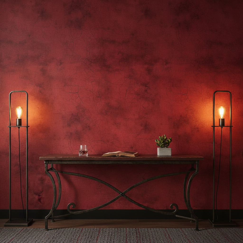 Bordo Beton Desenli Duvar Kağıdı Modern Salon Dekoru