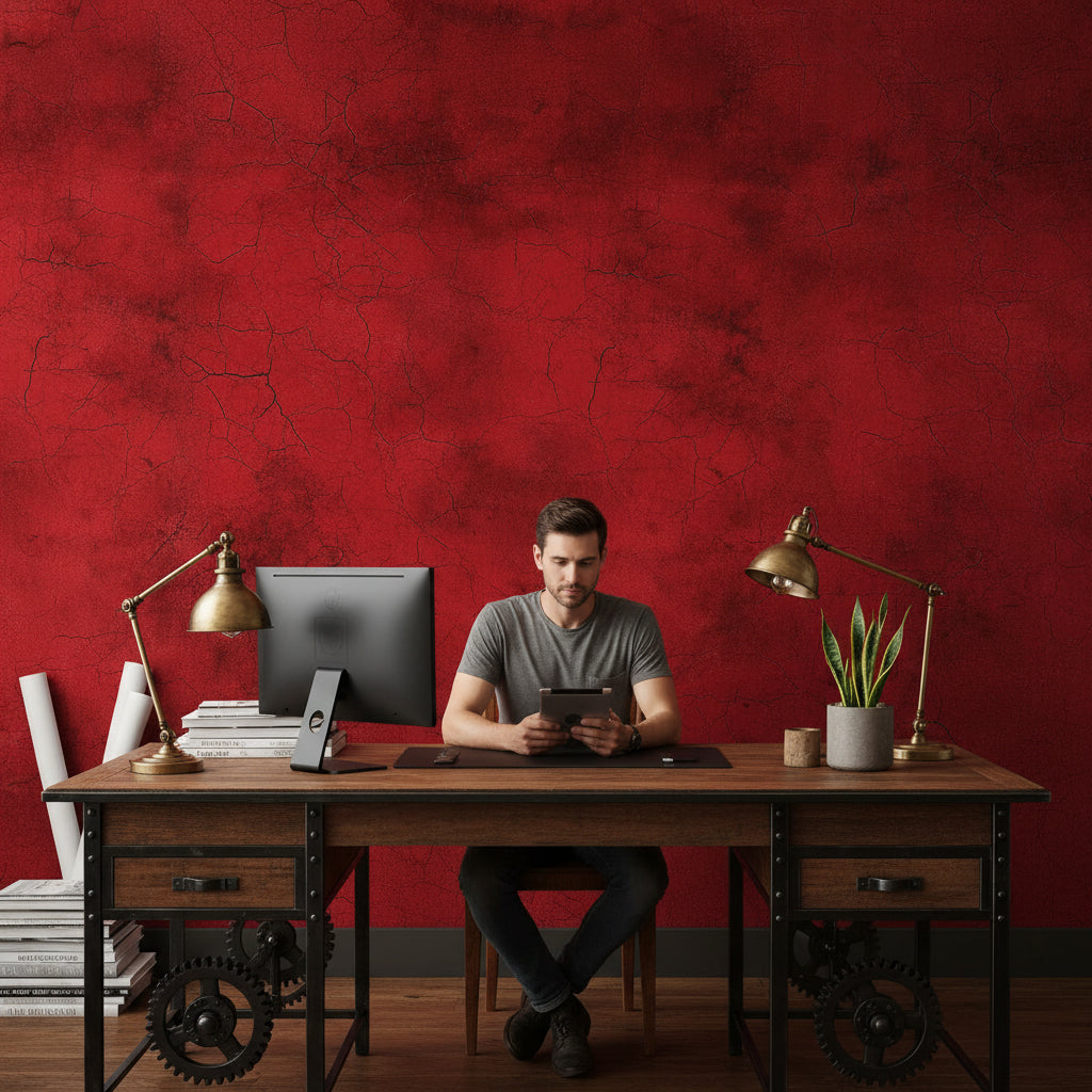 Bordo Beton Desenli Duvar Kağıdı Modern Salon Dekoru