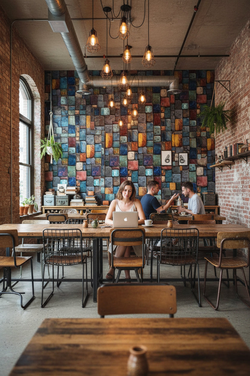 Renkli Taş Duvar Desenli Duvar Kağıdı Modern Salon