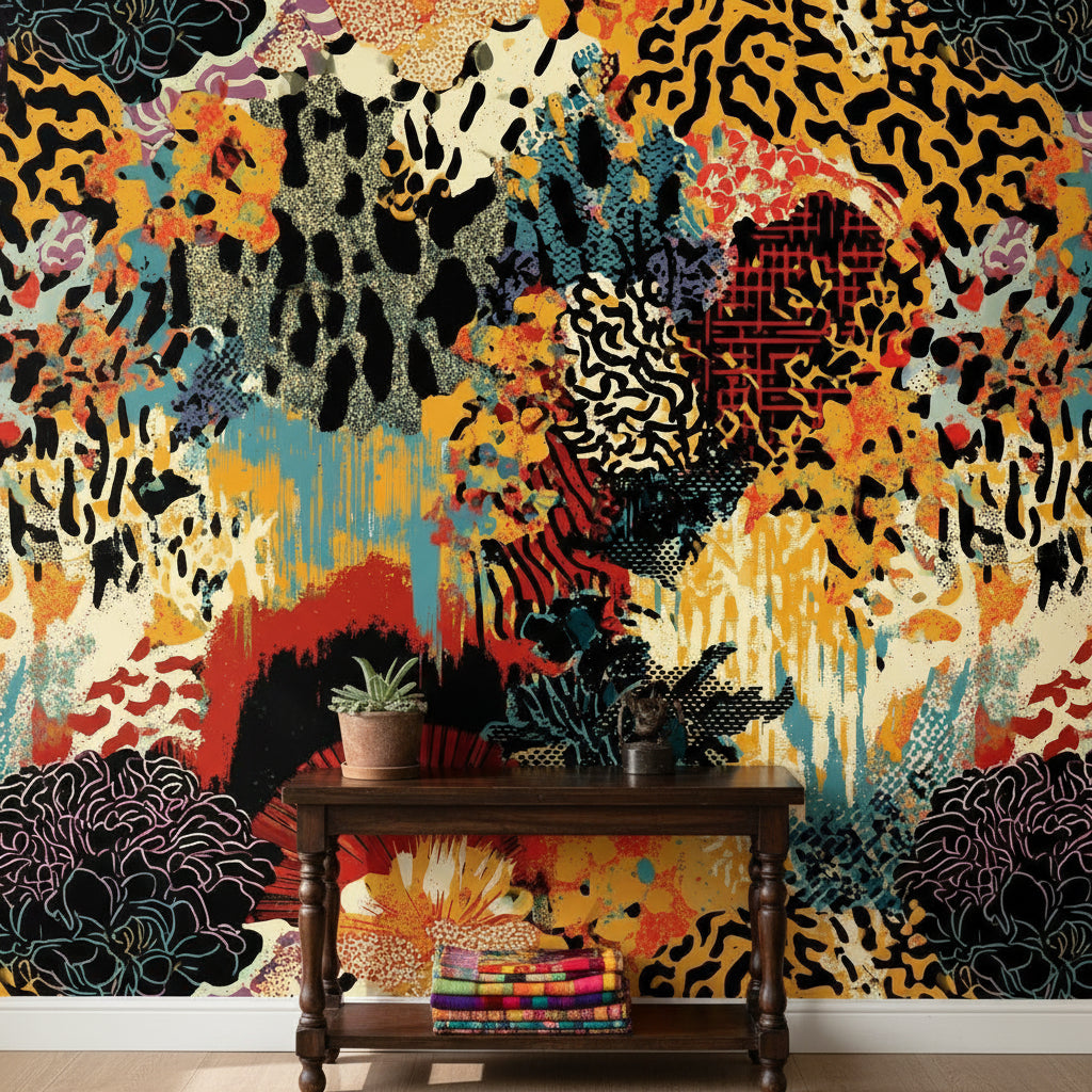 Renkli Soyut Desenli Duvar Kağıdı Modern Salon Dekoru