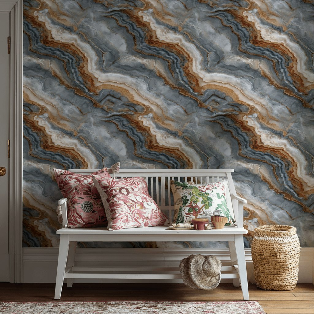 Mermer Desen Duvar Kağıdı Gri ve Kahverengi Modern