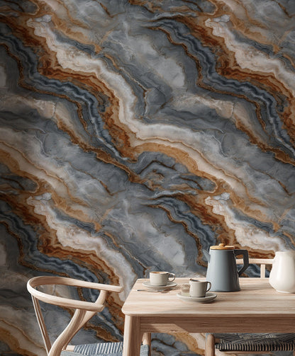Mermer Desen Duvar Kağıdı Gri ve Kahverengi Modern