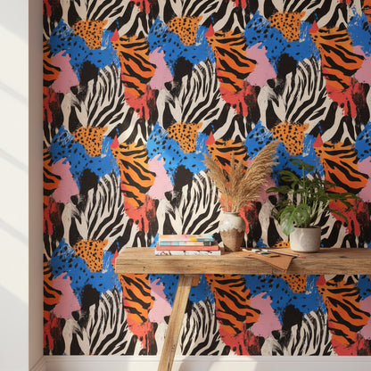 Renkli Zebra Desenli Duvar Kağıdı Modern Hayvan Teması