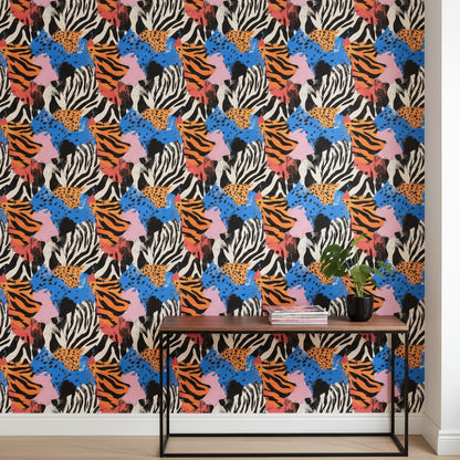 Renkli Zebra Desenli Duvar Kağıdı Modern Hayvan Teması