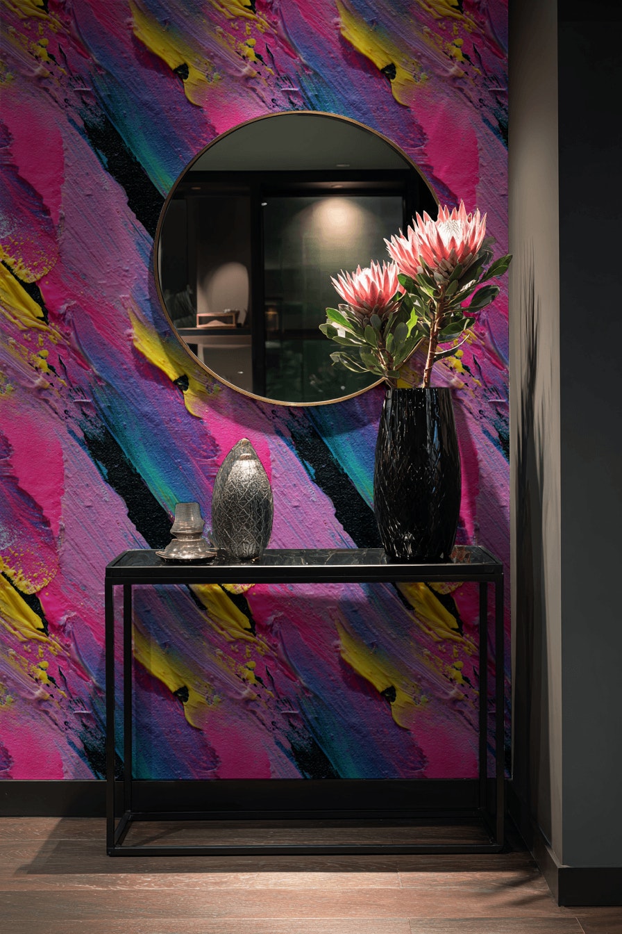 Renkli Soyut Fırça Desenli Duvar Kağıdı Modern Salon