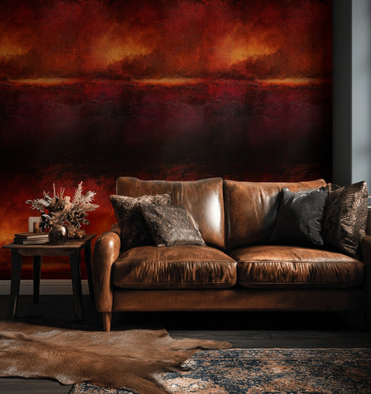 Koyu Kırmızı Soyut Desen Duvar Kağıdı Modern Salon